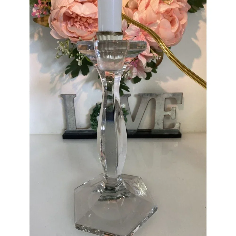 Vintage Clear Cut‎ Glass Crystal Candlestick Lamp 14” Table Lamp Working Light